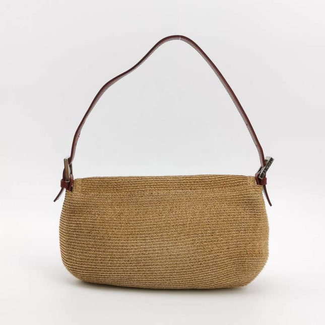 Sold Fendi Mamma Baguette Raffia Straw Shoulder Bag Red Leather Strap