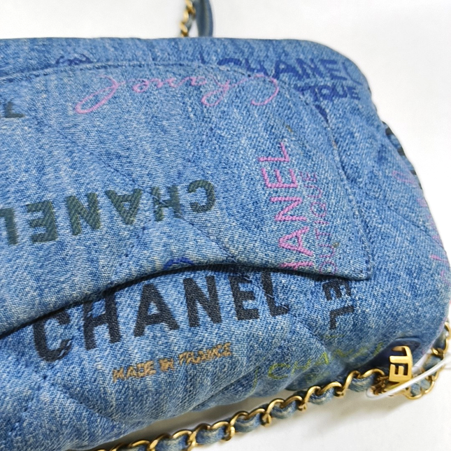 Chanel Classic Flap Mini Rectangular Blue Denim Jeans Gold Hardware Microchip