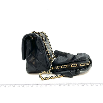 Chanel Romance Classic Flap Rectangular Mini Black Lambskin Leather Gold Hardware, 2021