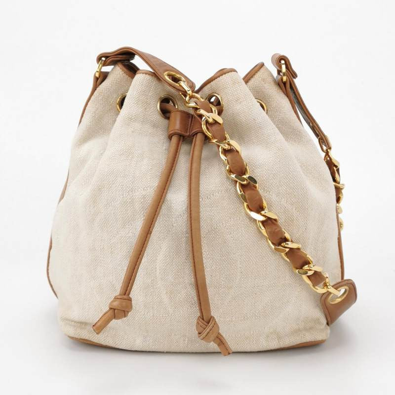 Chanel Patchwork Canvas and Leather Drawstring Bucket Bag, 1989-1991