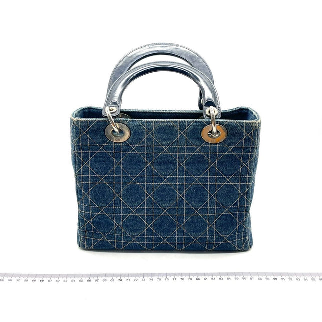 Lady Dior Vintage Medium Navy Blue Jeans Silver Hardware