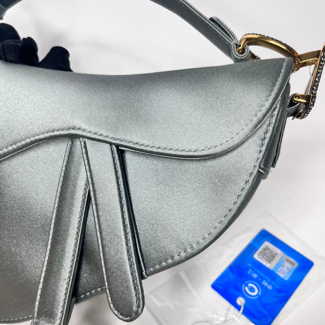 Sold Dior Saddle Mini Silk Greyish Blue with crystals
