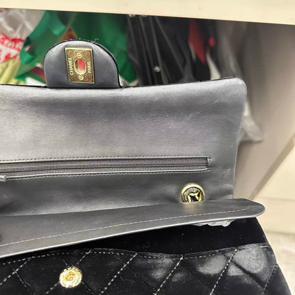 Chanel Classic Flap Medium Black Velvet Gold Hardware, 2014-2015