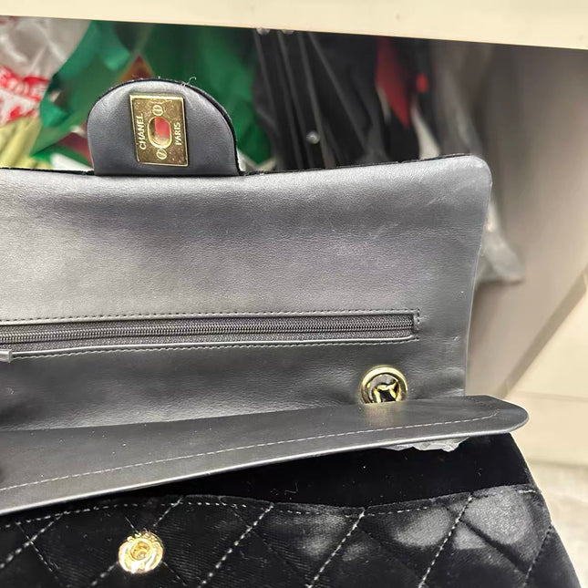 Chanel Classic Flap Medium Black Velvet Gold Hardware, 2014-2015