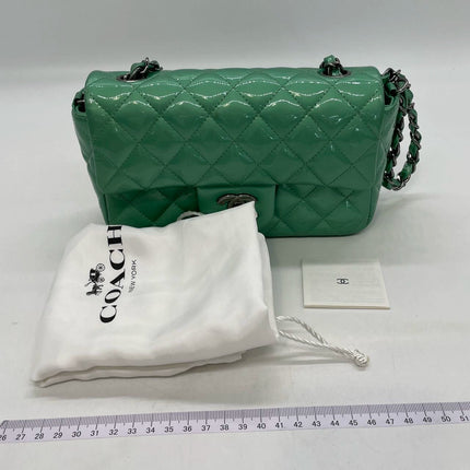 Chanel Classic Flap Rectangular Mini Green Patent Leather Silver HW