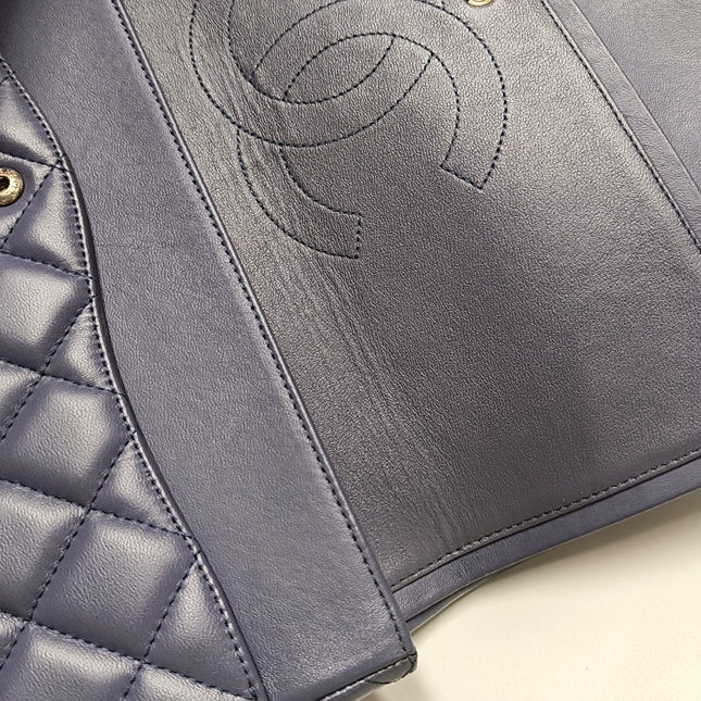 Chanel Classic Flap Maxi Ash Navy Lambskin Leather Double Flap Silver Hardware 2011