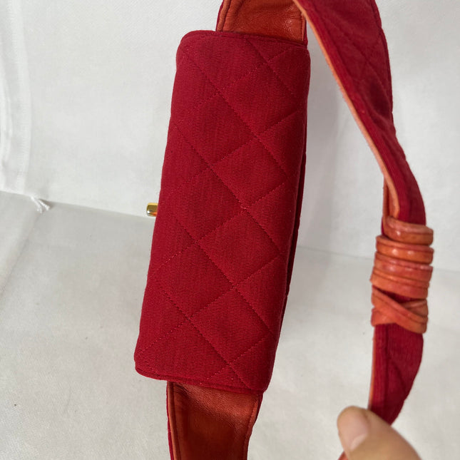 Chanel Mini Top Handle Bag Red Fabric Gold Hardware