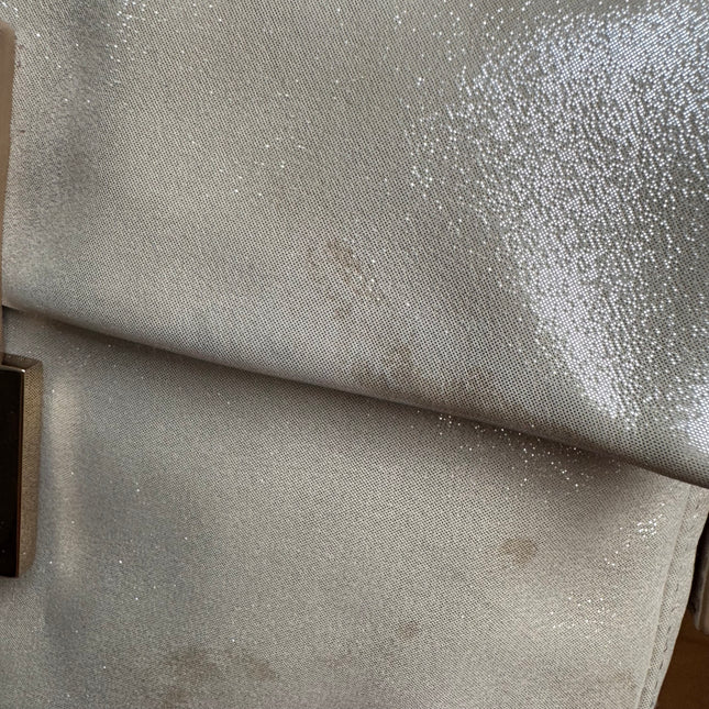 FENDI Baguette 1997 White Pearlescent Fabric Crystal Buckle Shoulder Bag
