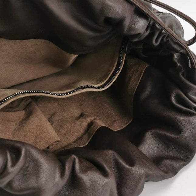 Bottega Veneta Drawstring Dark Chocolate Brown Intrecciato Leather Large Crossbody Bag
