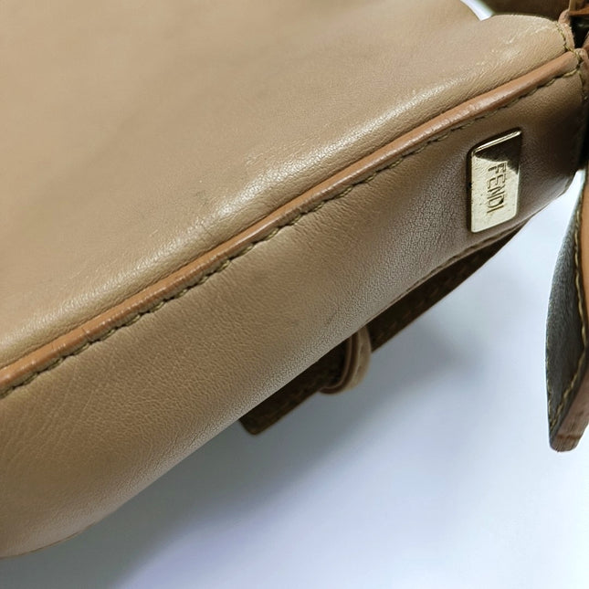 Fendi Baguette Beige Leather with Gold Studded Metal Buckle