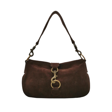 Miu Miu Brown Suede Leather Shoulder Bag Snap Hook-Luxbags