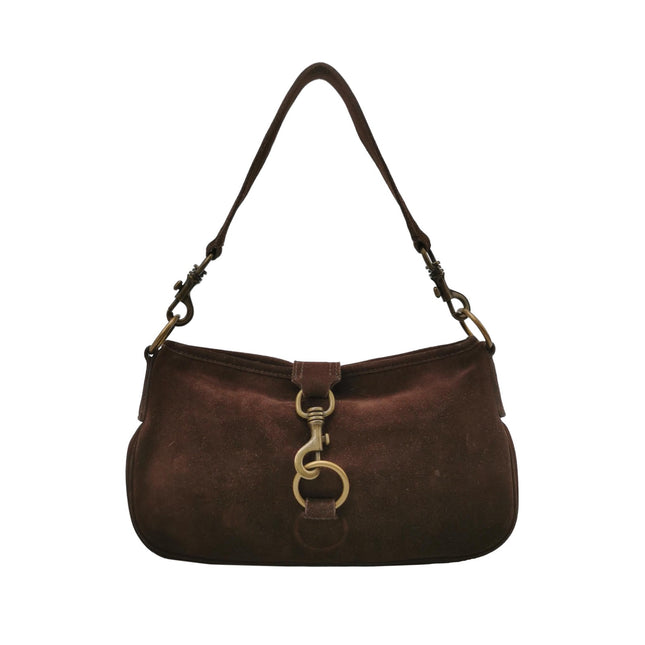 Miu Miu Brown Suede Leather Shoulder Bag Snap Hook-Luxbags