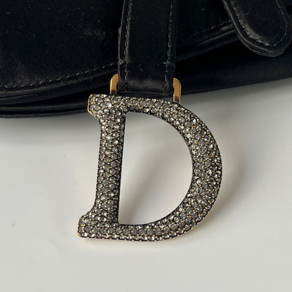 Dior Saddle Mini Silk Handbag Black with crystals