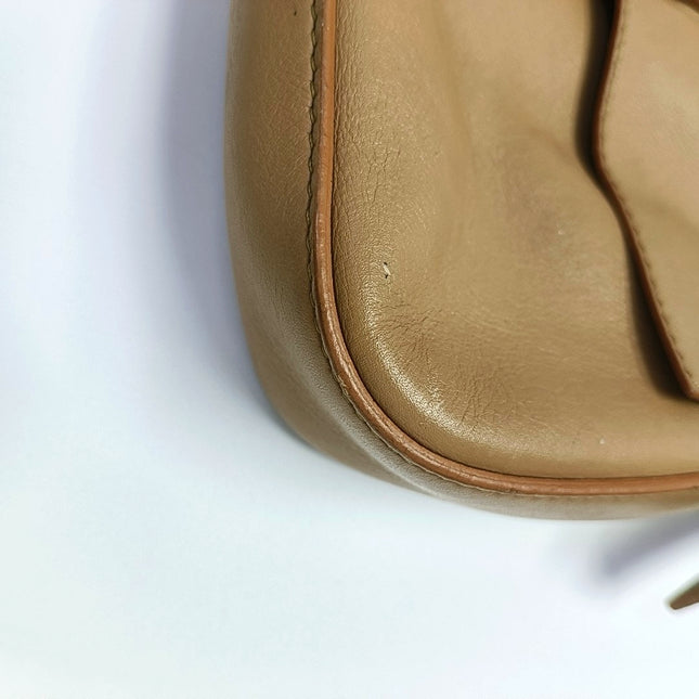 Fendi Baguette Beige Leather with Gold Studded Metal Buckle