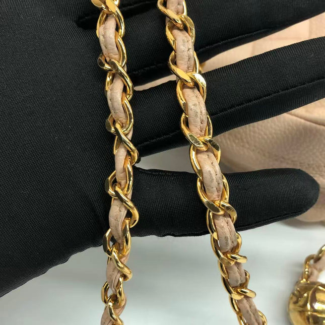 Chanel Medium Camera Case Bag Beige Caviar Leather Gold Hardware