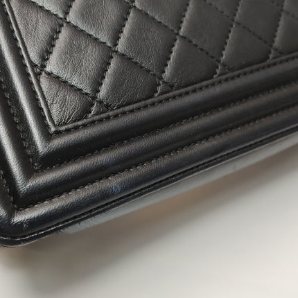 Chanel Le Boy Small Black Lambskin Leather Antiqued Gold Hardware