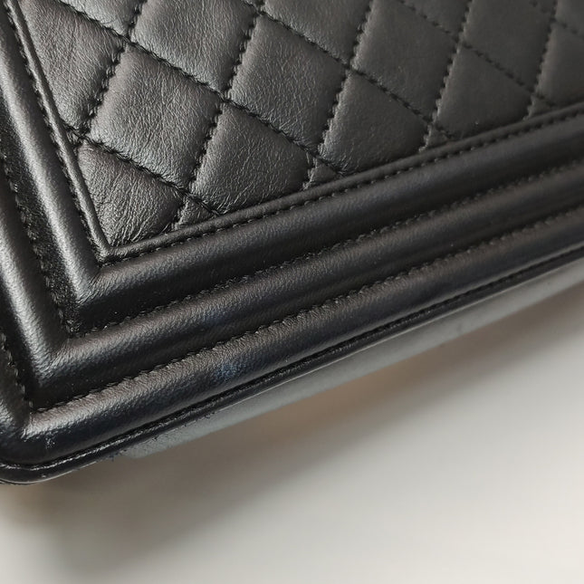 Chanel Le Boy Small Black Lambskin Leather Antiqued Gold Hardware