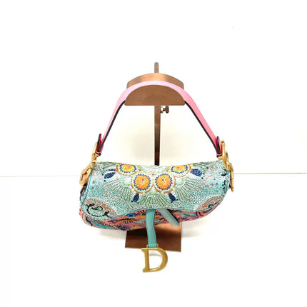 Dior In Lights Saddle Medium Multicolor Beads and Calfskin Leather Shoulder Bag