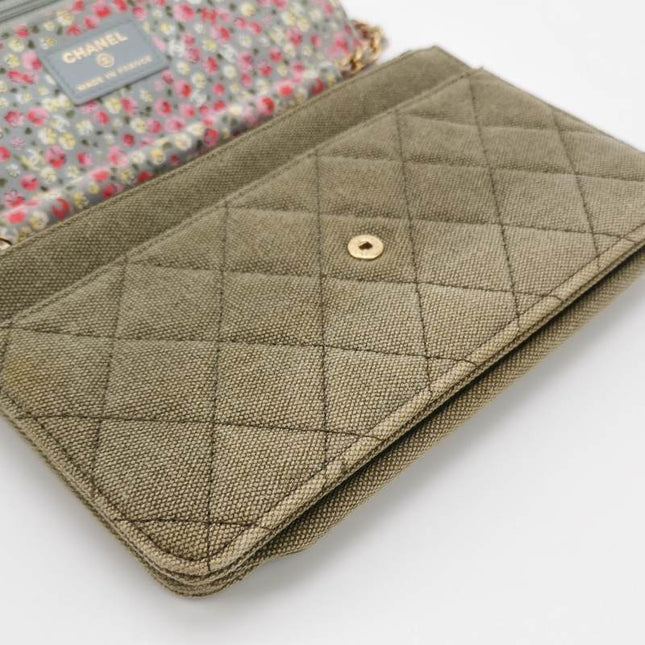Chanel Wallet on Chain Khaki Quilted Canvas Coco Cuba Charms 2017