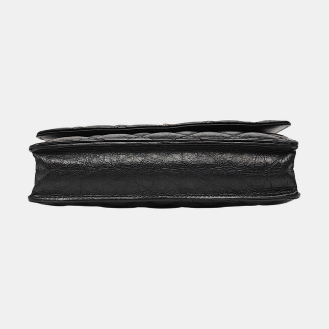 Chanel 2.55 Wallet on Chain Quilted Black Calfskin Leather Beatles Charms Gold Hardware