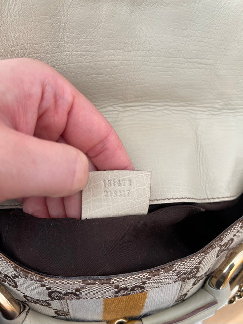 Gucci Horsebit 1955 Small Cloth Beige Monogram Yellow Web Shoulder bag