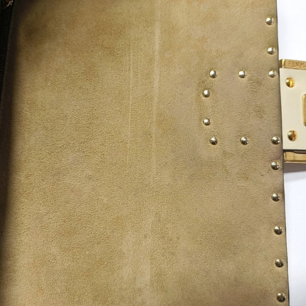 Fendi Baguette Selleria Medium White Calfskin Leather Gold Studs Crossbody Bag