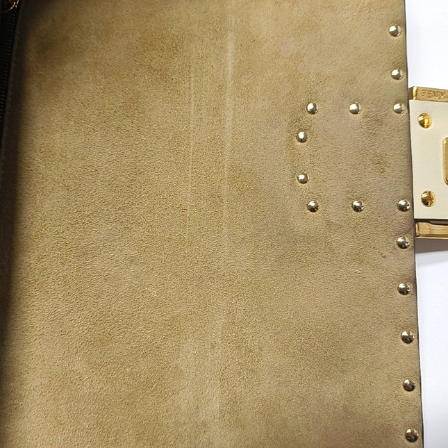 Fendi Baguette Selleria Medium White Calfskin Leather Gold Studs Crossbody Bag