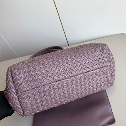 Bottega Veneta Cabat Small Intreccio Leather Tote Bag Dark Lavender Purple