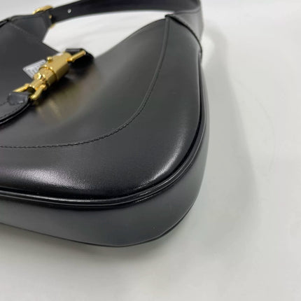 Gucci Jackie 1961 Black Leather Bag Small Piston Lock With Strap