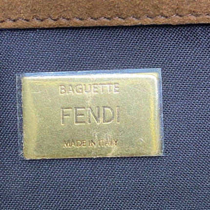 Fendi Baguette Brown Suede Leather Large Baguette Cage Removable Leather Belts