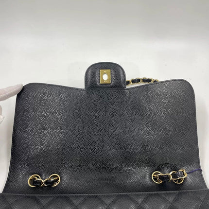Chanel Classic Flap Jumbo 2009 Black Caviar Leather Single Flap Gold Hardware