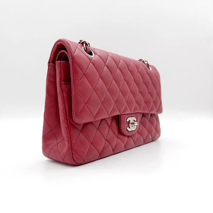 Chanel Classic Flap Medium Red Lambskin Leather with Silver Hardware 2012-13