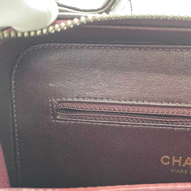 Chanel Filigree Medium Vanity Case Iridescent Burgundy Caviar Leather Top Handle with Chain