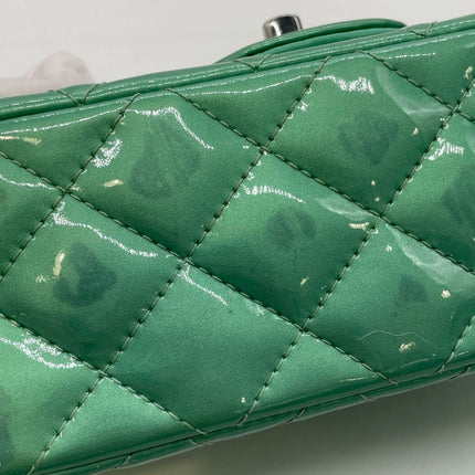 Chanel Classic Flap Rectangular Mini Green Patent Leather Silver HW