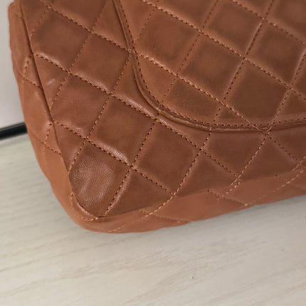 Chanel Seasonal Flap Medium Caramel Tan Brown Leather Valentine Marine Charms