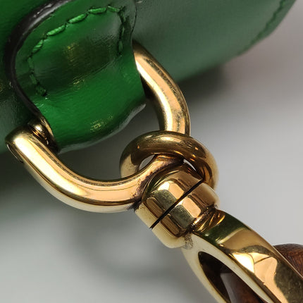 Gucci Bamboo 1947 Top Handle Bag Small Green Box Leather Canvas Strap