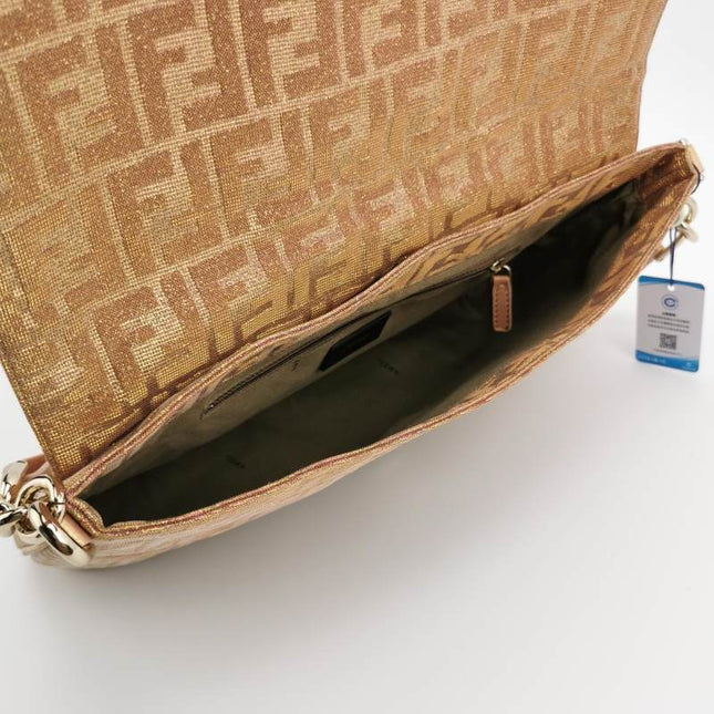 Sold Fendi Iridescent Pink Zucca Print with Crystal Buckle Shoulder Bag