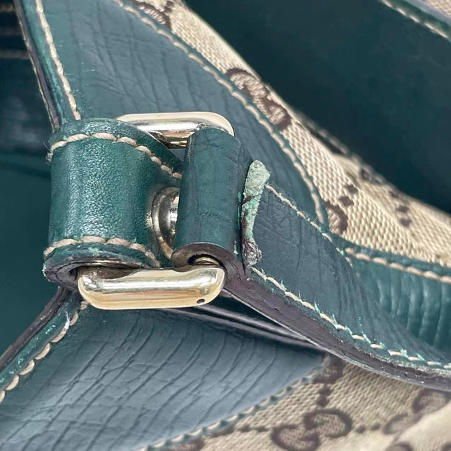 Gucci Large Vintage Green Leather and Monogram Side Horsebit Shoulder Bag