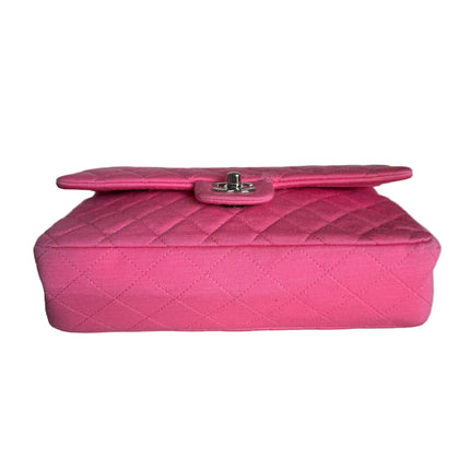 Chanel Classic Flap Medium Double Flap Pink Jersey Silver Hardware 2014