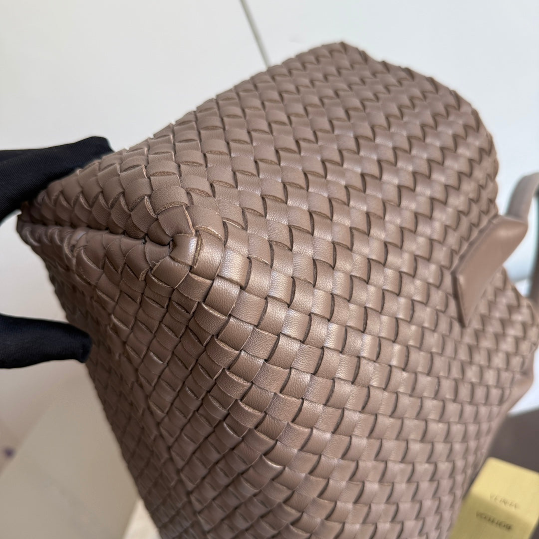 Bottega Veneta Cabat Small Intreccio Leather Tote Bag Milk Chocolate Brown 33cm