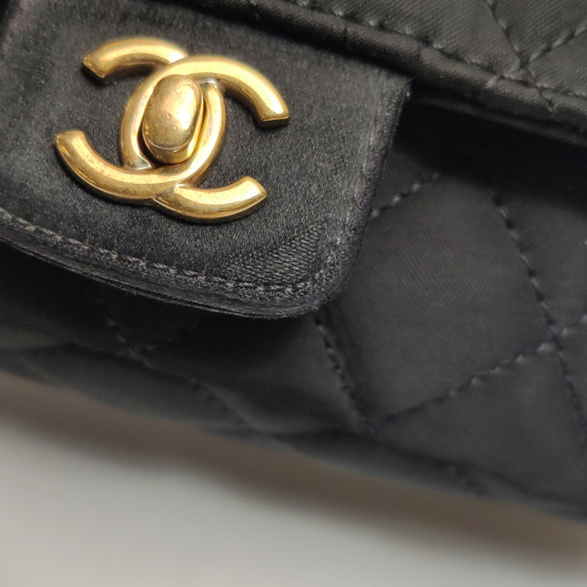Chanel Classic Flap Extra Mini Black Silk Satin Quilted Gold-tone Hardware