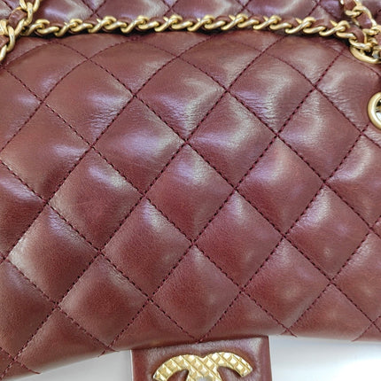 Chanel Rock The Corner Mini Flap Bag Burgundy Calfskin Leather Gold Hardware Corners 2017-18