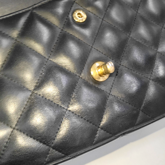 Chanel Classic Flap Jumbo Black Lambskin Leather Double Flap Gold Hardware, 2010-2011