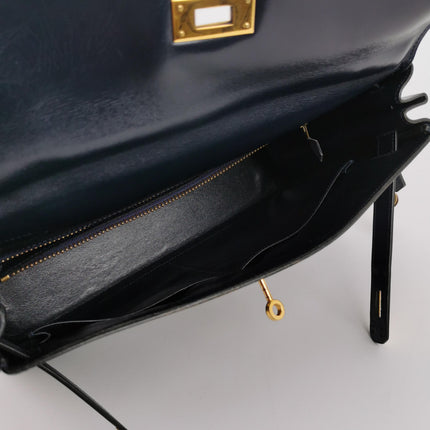 Hermes Kelly 32 Retourne 78 Blue Marine Navy Box Leather Gold HW 1980