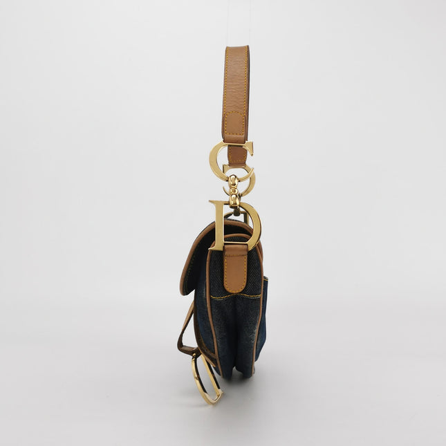 Dior Saddle Vintage Navy Denim with Silk Lining and Leather Trim