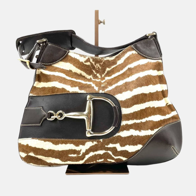 Gucci Jackie Vintage Zebra Print Pony-style Calfskin Side Horsebit-Luxbags
