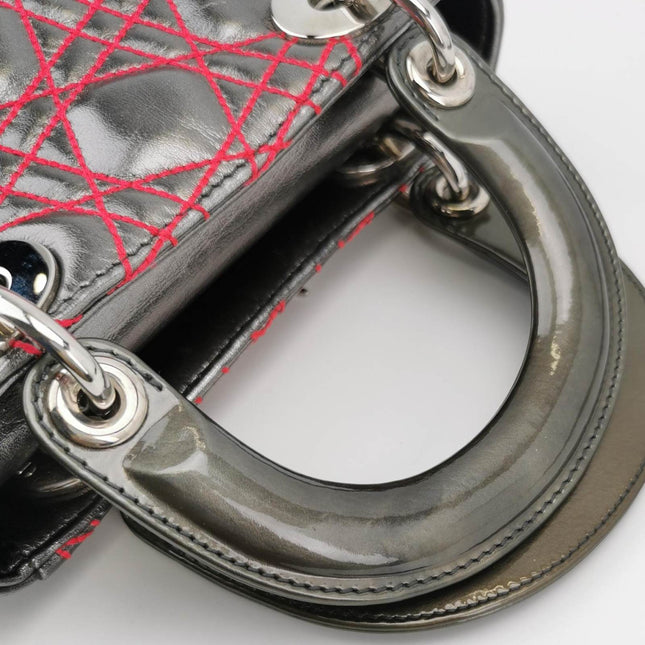 Sold Lady Dior Mini Grey Leather with Red Cannage Stitching 2011 Dior X Anselm Reyle Collection