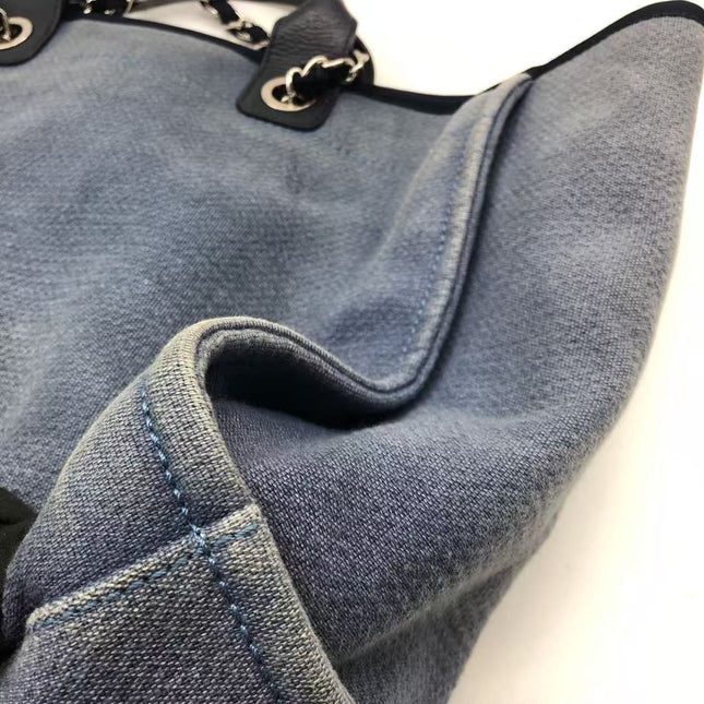Chanel Deauville Tote Medium Navy Denim Top Handle 2012