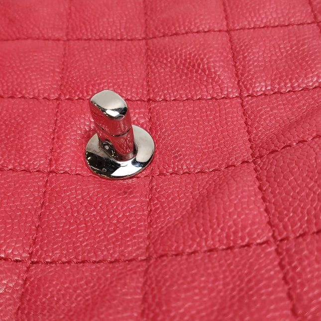 Chanel Classic Flap Maxi Red Caviar Leather Silver-tone Hardware Giant CC Logo