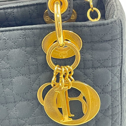 Lady Dior Vintage Medium Black Cloth with Yellow Gold-tone Hardware